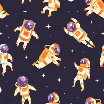 astronauta en exterior espacio sin costura patrón, espacio explorador interminable repitiendo impresión lata ser usado para fondo, fondo de pantalla, textil, embalaje diseño ilustración vector