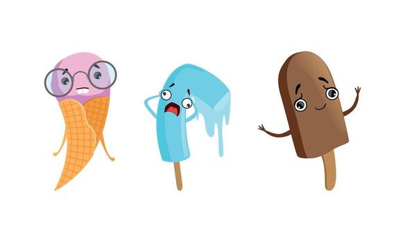Sweet Ice Cream Characters Melting and Smiling Set vector