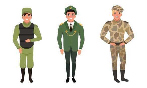 hombre en pie en militar uniforme y boina conjunto vector