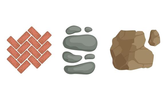Pebbles and Block for Pavement and Garden Walkway as Landscape Elements Set vector