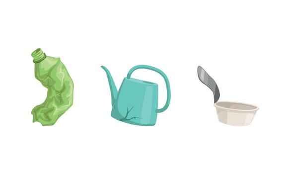 basura y residuos con estropeado el plastico botella y estaño lata conjunto vector