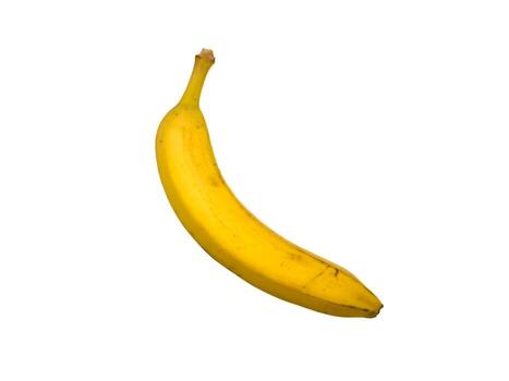 Banana is shown on white background, copy space, flat lay, top view photo