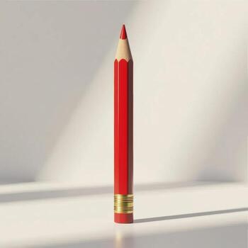 Single red pencil standing upright on a white surface photo