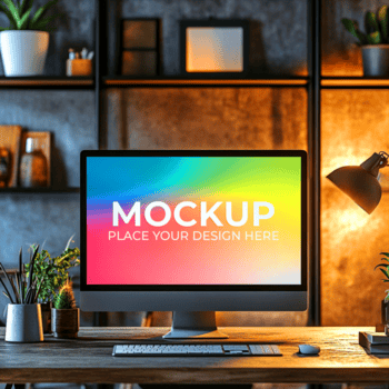 computer modello moderno spazio di lavoro del desktop schermo presentazione con colorato pendenza design psd