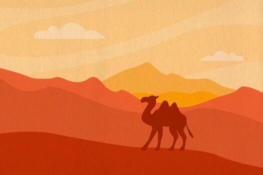 Abstract desert landscape in boho style with camel vector