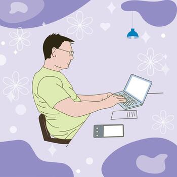 computer work on the table vector