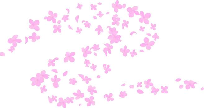 Flying petals and hydrangea flower with flying curve swirl line on transparent background vector