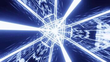 Blue sci-fi tunnel rotated VJ loop background with thunder neon triangle video