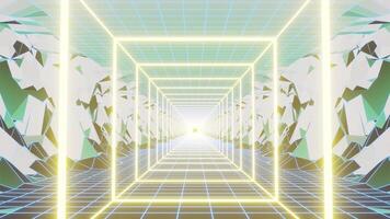 ljus vj slinga animering med bergen bakgrund och neon fyrkant video