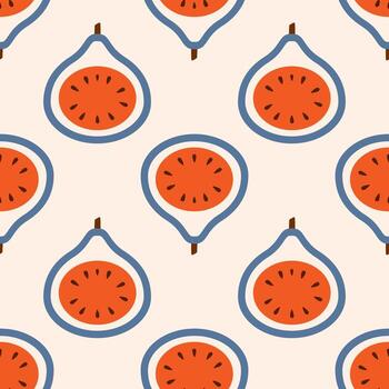 Fig half seamless pattern with cut fig fruit. retro pattern illustration of fig halves for seamless textiles and backgrounds. Wrapping paper design. vector