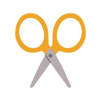 scissors with yellow handles. Craft and textile tool in flat design. School scissors tool clipart. vector