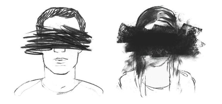 Abstract Illustration of Two Distressed Figures Facing Away. Troubled Relationship vector