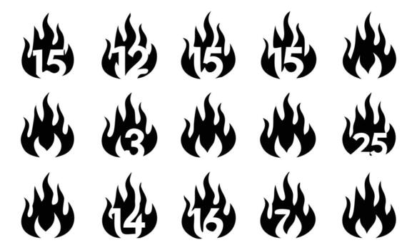 A set of numbers and flames on a white background vector