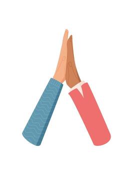 Flat hand gesture symbolizes unity and teamwork. Diverse support and community highlight friendship solidarity. Greeting symbol demonstrates partnership connection. vector