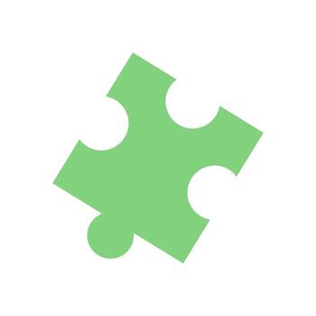 Flat green jigsaw puzzle silhouette. Single puzzle piece with clean shape and simple design. Recreation and table game concept, graphic element for children boardgame, toy or hobby usage. Bright vector