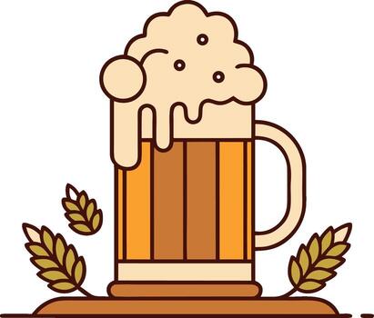 ilustración de un cerveza jarra con desbordante espuma y trigo tallos, aislado en blanco antecedentes vector