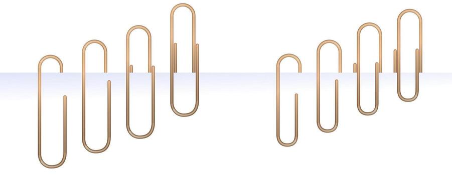 A unique illustration featuring golden paper clips seemingly floating in the air, with a reflective metallic effect. The optical illusion gives the design a surreal and modern touch, perfect for business, office-themed visuals, or conceptual artwork. vector