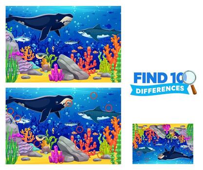 Underwater scene difference puzzle for kids vector