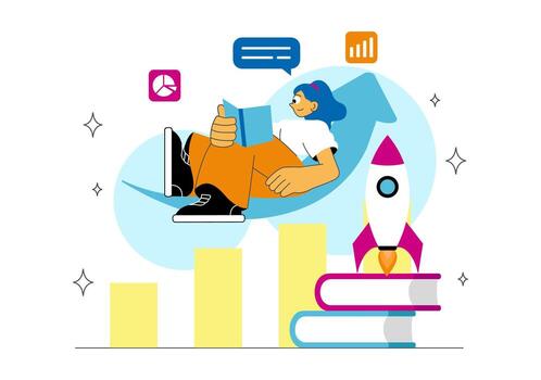 Person reading with growth symbols vector