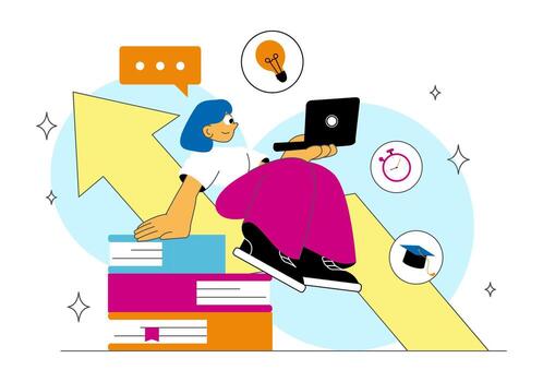 Person studying with books and laptop vector