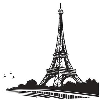 The eiffel tower is shown in black and white vector