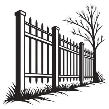 A fence with a tree and fence in the background vector