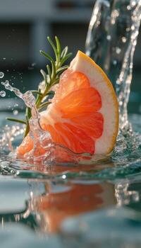 A grapefruit is being splashed in water photo