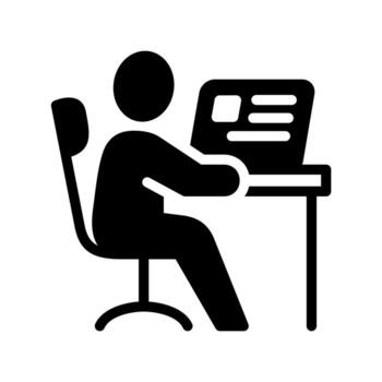 Professional Office Work and Computer Use, a Person Sitting at a Desk with a Laptop, a Generic Icon for Business, Online Learning, or General Computing. vector