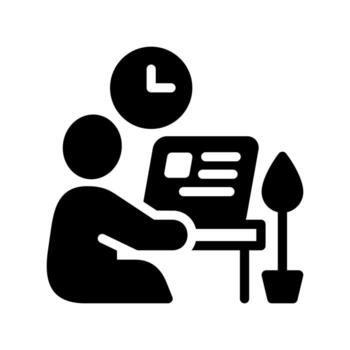 Organized Home Office and Time Management, a Person with a Laptop, a Clock, and a Plant, Representing a Productive and Focused Work From Home Environment. vector