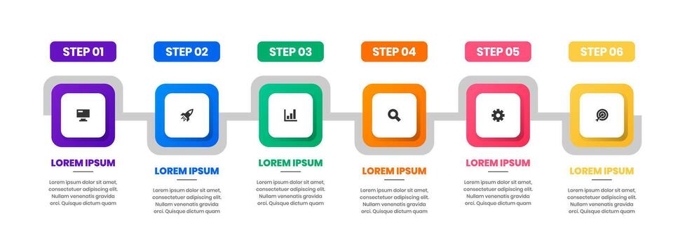 Timeline Infographic Element Design Templates with Icons and 6 Steps. Suitable for Process Diagram, Presentations, Workflow Layout, Banner vector