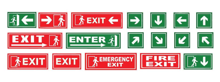 Emergency Exit and Direction Signs Set vector