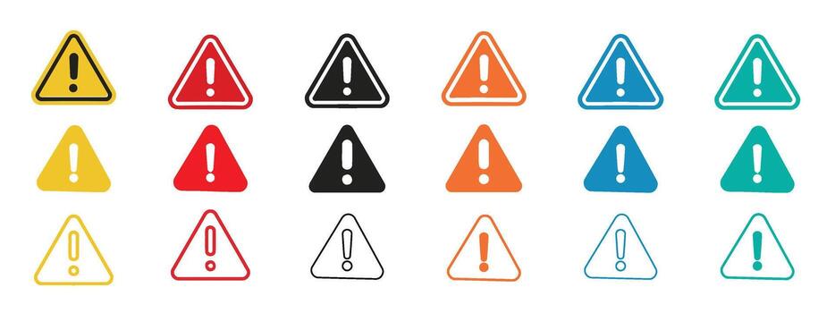 Colorful Warning and Alert Icons in Triangle Shape vector