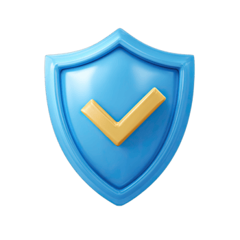 Blue shield with yellow checkmark icon representing security and verification concepts on transparent background png