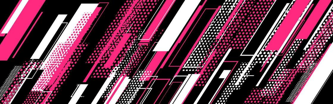 Abstract of pink, white and black angled stripes and polka dot patterns vector