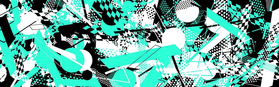 Abstract geometric chaos, black, teal and white forms vector