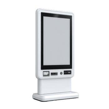 modern interaktiv kiosk visa med pekskärm funktionalitet för olika tillämpningar i offentlig och detaljhandeln utrymmen png