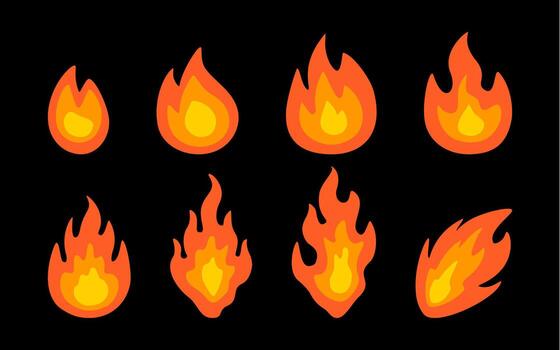 Bundle of red and yellow flame icon symbols for danger warning on signs. vector
