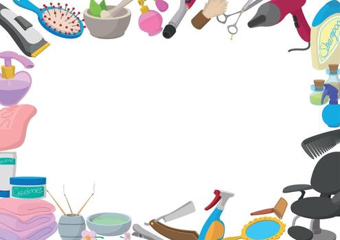 peluquería herramientas formando un marco con blanco antecedentes vector