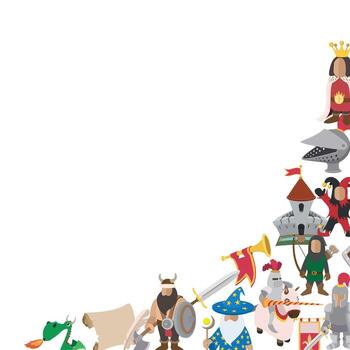 Fantasy rpg characters and medieval elements forming a border vector
