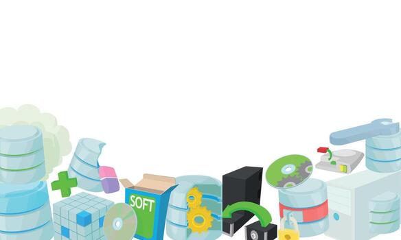 Software development, data storage and cloud computing icons forming a bottom border vector