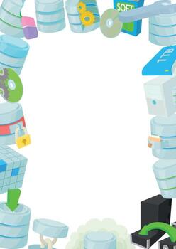 Database maintenance frame with software, hardware and tools surrounding a white empty space vector