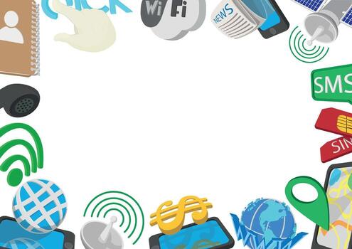 Communication technology icons framing empty space providing copy space vector