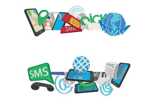 Mobile devices and wireless communication icons connecting the world vector