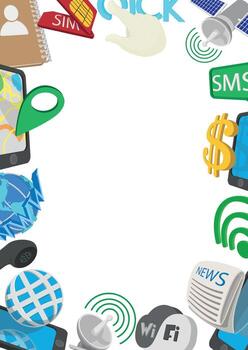 Mobile phone technology and communication icons frame vector