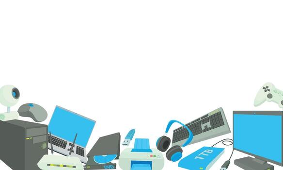 Modern gadgets and devices frame bordering empty space vector