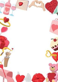 Valentine's day frame featuring romantic symbols framing empty space vector