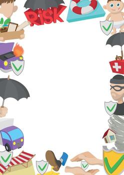 Insurance policy protecting against various risks with umbrella and shield icons vector