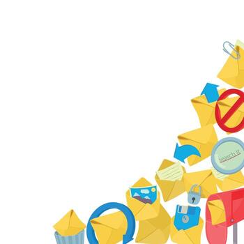 Envelopes and mail management icons forming a border on white background vector