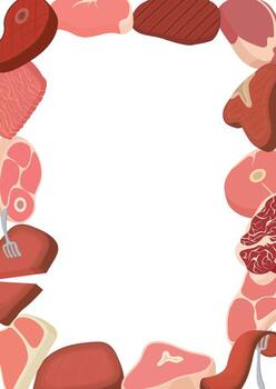 Fresh meat cuts forming a vertical frame with white background vector