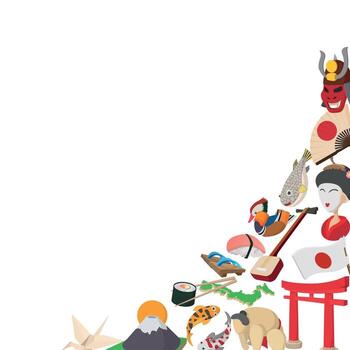 Japanese culture symbolic elements forming a frame with white background vector